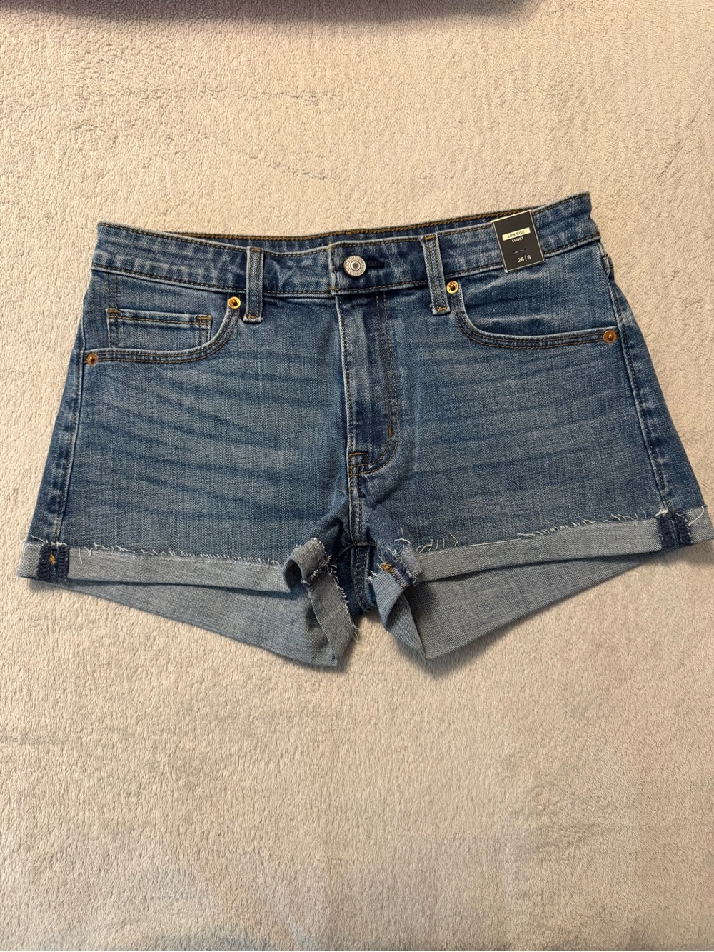 Abercrombie & Fitch Medium Low Rise Denim Shorts in Medium Wash